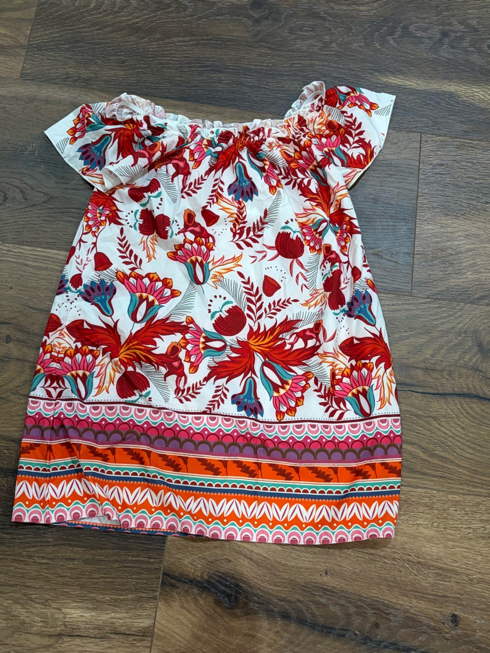 SHEIN Pink, Teal and Navy Floral Border Skirt